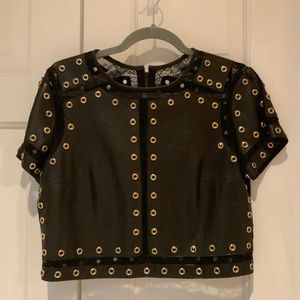 Alice & Olivia leather & lace top